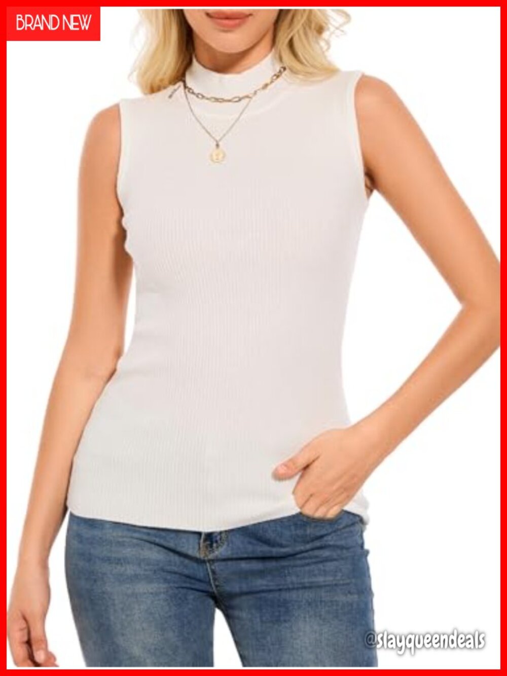 Sleeveless Mock Neck Ribbed Knit Sweater Vest Slim Fit